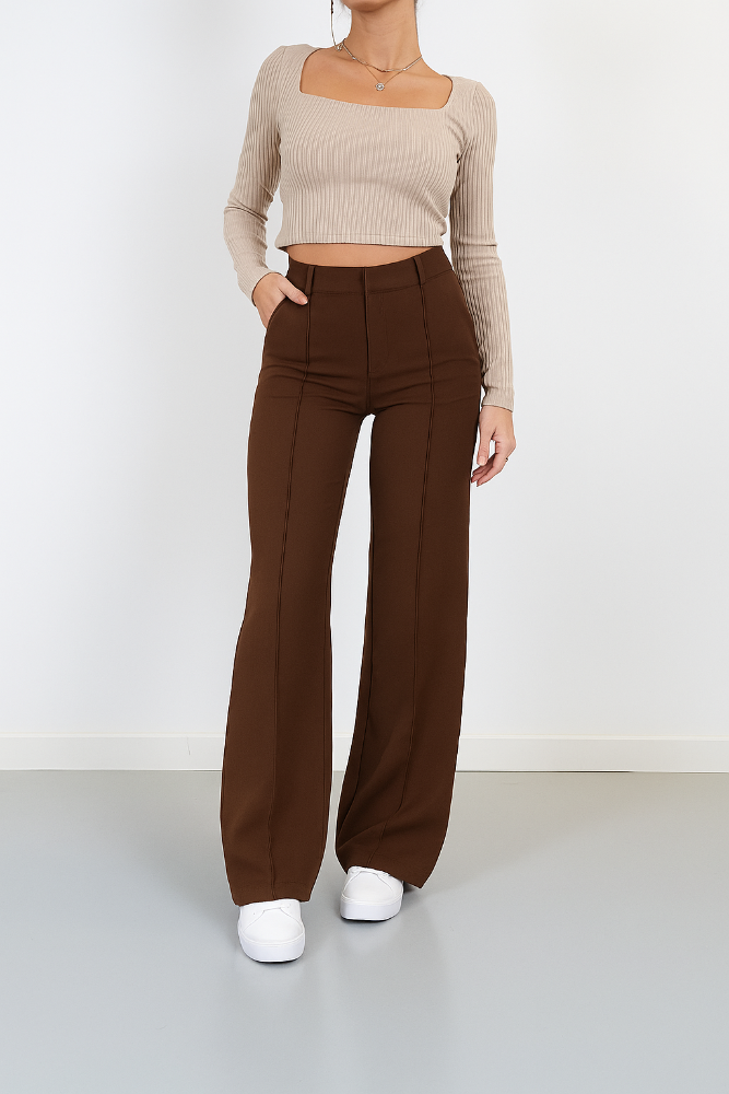 Women’s Straight Leg High Waisted Trousers - Tailored Centre Crease Smart Trousers - Spring Transition Workwear & Office Wear