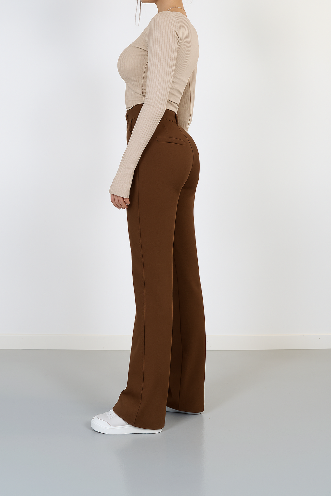 Women’s Straight Leg High Waisted Trousers - Tailored Centre Crease Smart Trousers - Spring Transition Workwear & Office Wear