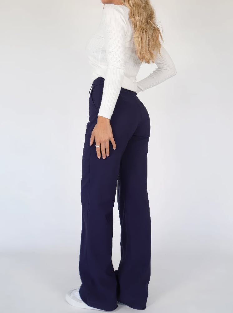 Women’s Straight Leg High Waisted Trousers - Tailored Centre Crease Smart Trousers - Spring Transition Workwear & Office Wear