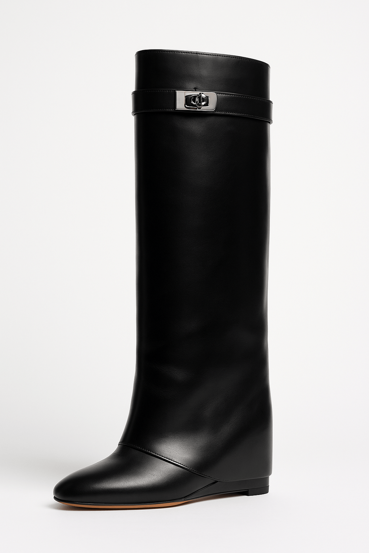 Women’s Knee-High Faux Leather Boots Sleek Minimal Design with Shark-Lock Detail
