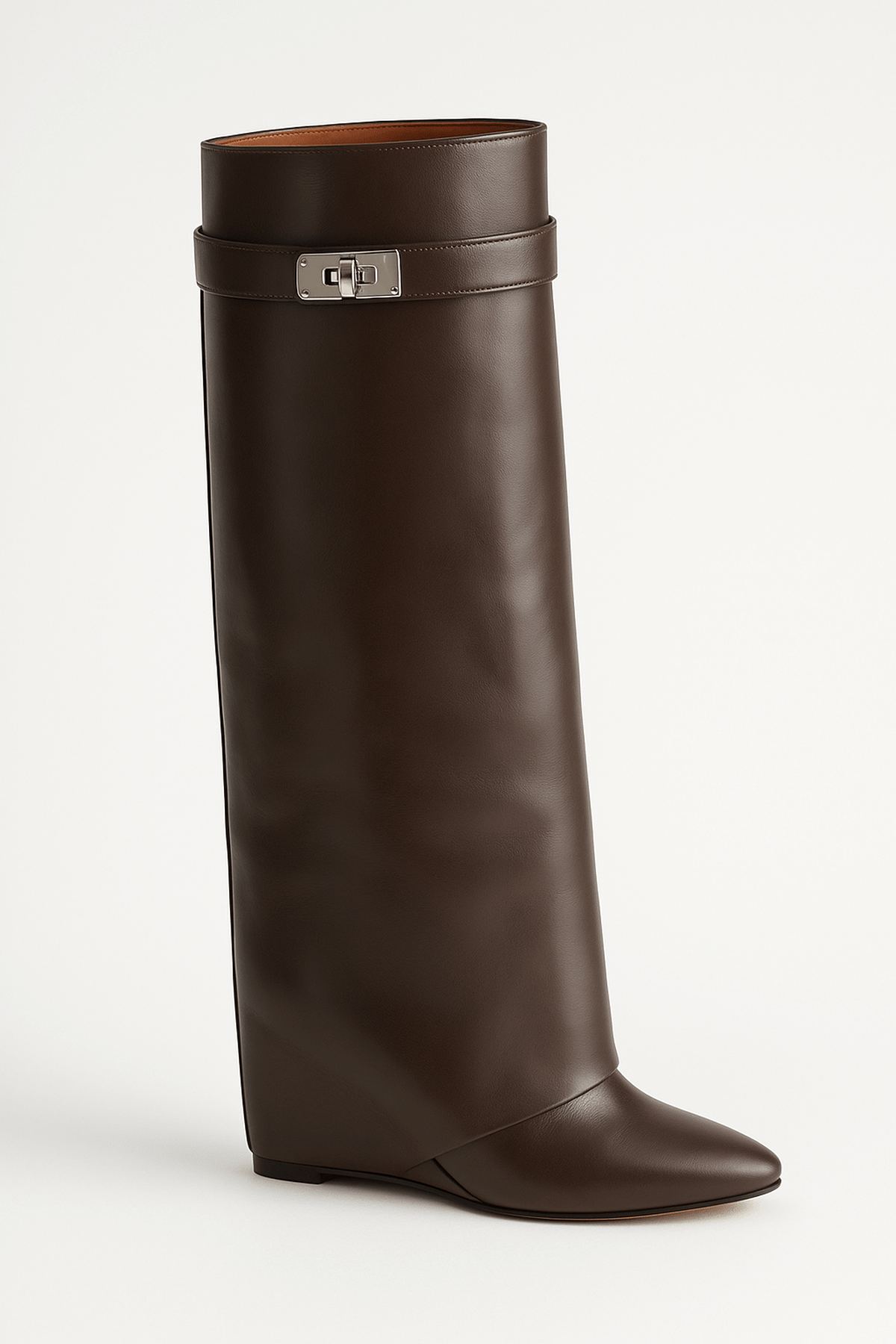 Women’s Knee-High Faux Leather Boots Sleek Minimal Design with Shark-Lock Detail