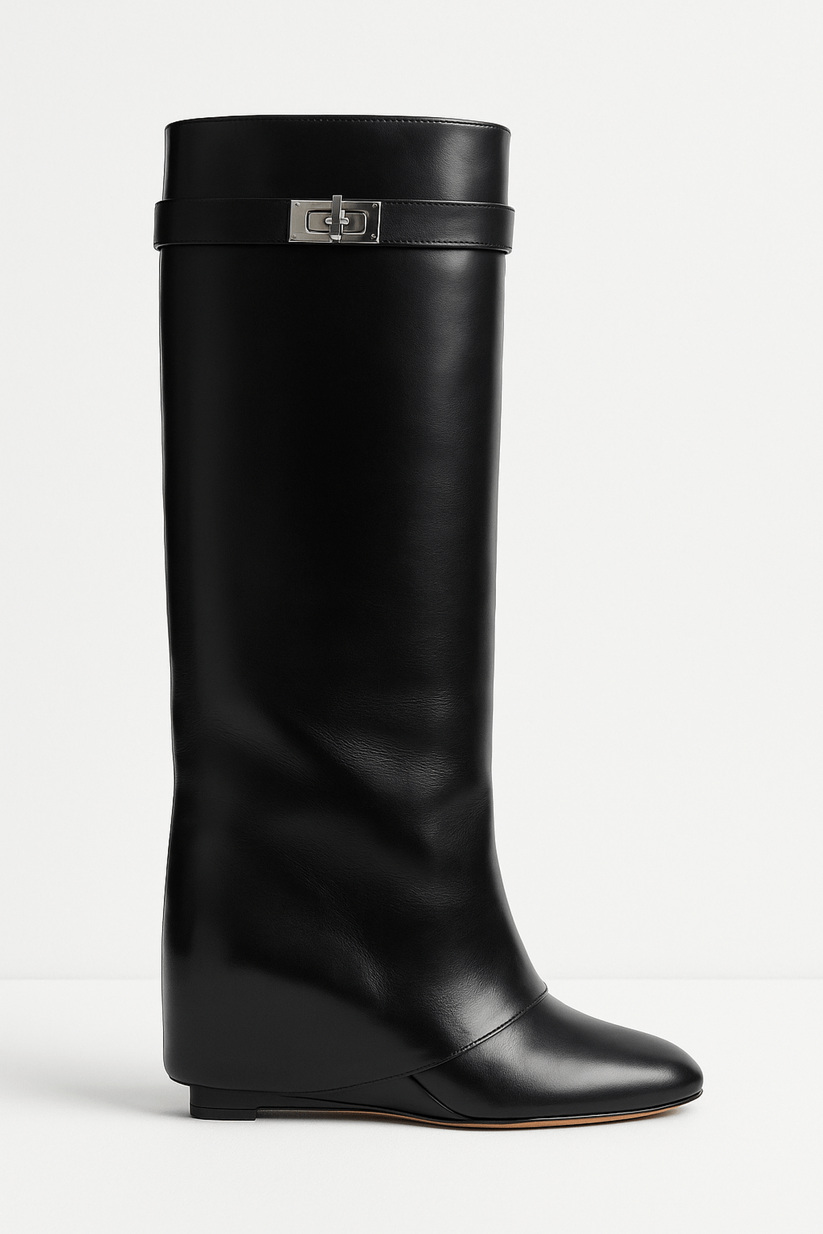 Women’s Knee-High Faux Leather Boots Sleek Minimal Design with Shark-Lock Detail