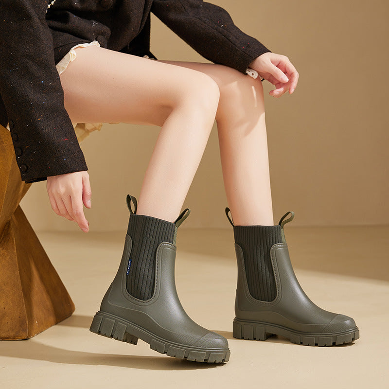 Women’s Waterproof Rubber Chelsea Boots Lightweight, Anti-Slip Sole, Pull-On Design