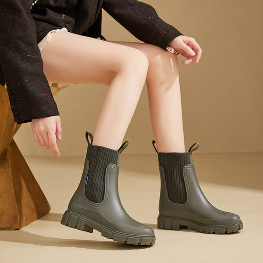 Women’s Waterproof Rubber Chelsea Boots Lightweight, Anti-Slip Sole, Pull-On Design