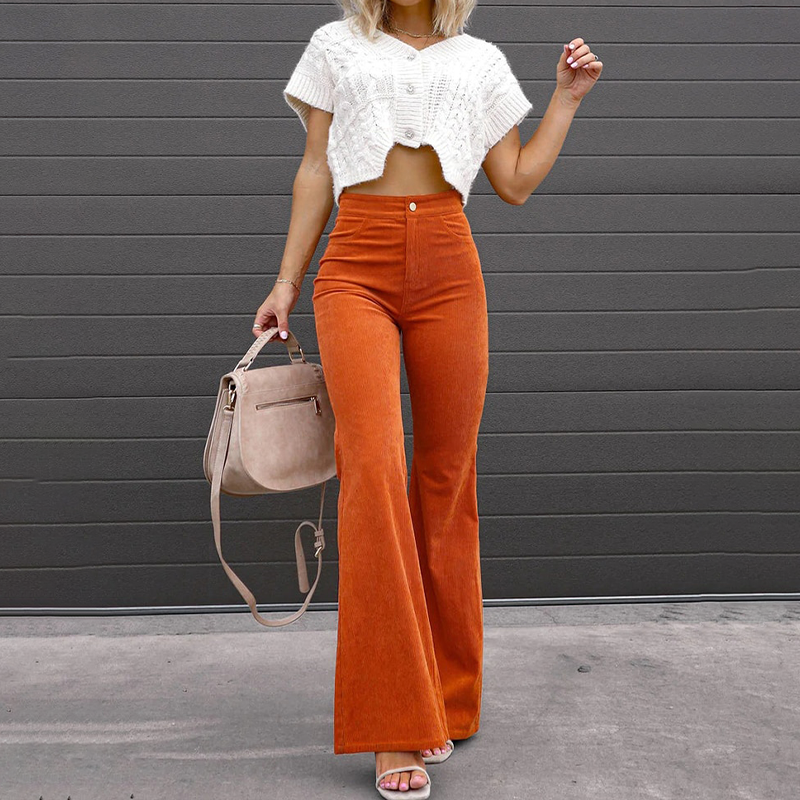 Women’s High Waisted Flare Trousers - Elegant Wide Leg Tailored Pants