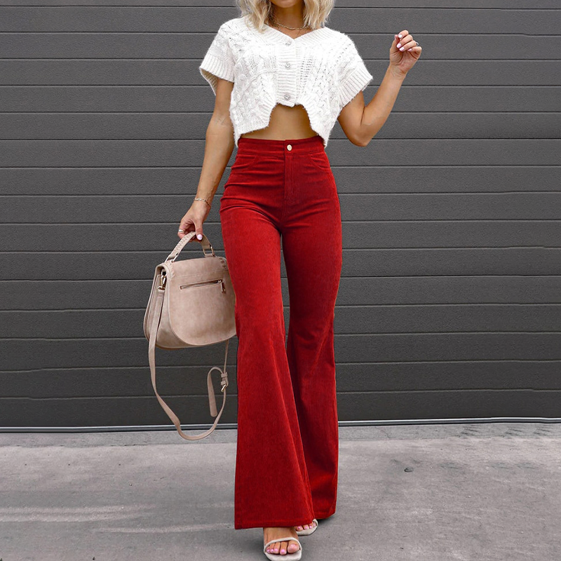 Women’s High Waisted Flare Trousers - Elegant Wide Leg Tailored Pants