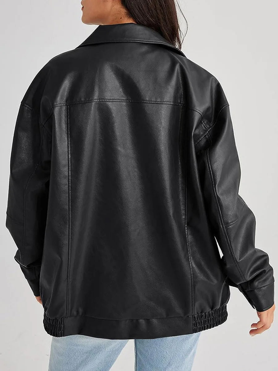 Women’s Oversized Faux Leather Bomber Jacket