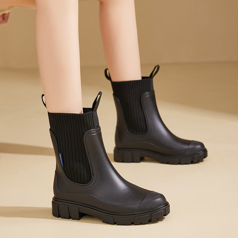 Women’s Waterproof Rubber Chelsea Boots Lightweight, Anti-Slip Sole, Pull-On Design