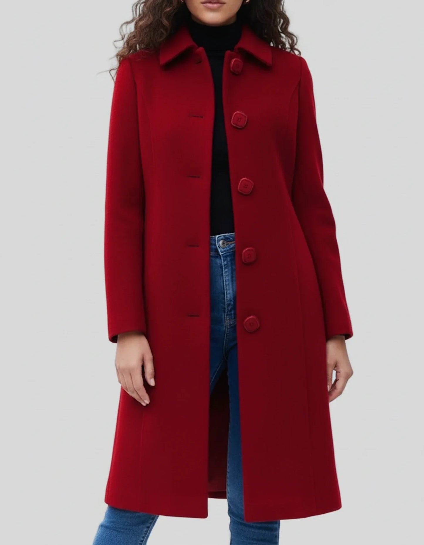Women’s Tailored Longline Coat – Elegant Button-Up Winter Jacket