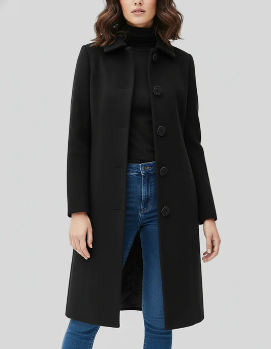Women’s Tailored Longline Coat – Elegant Button-Up Winter Jacket