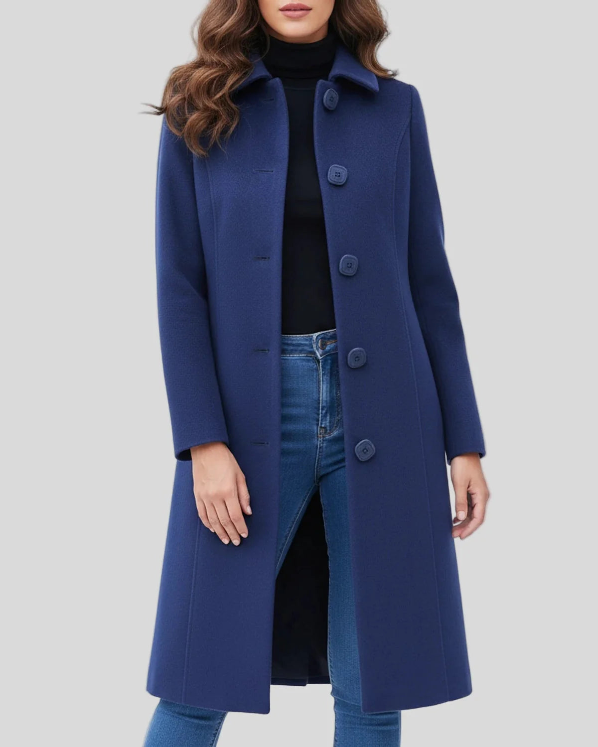 Women’s Tailored Longline Coat – Elegant Button-Up Winter Jacket