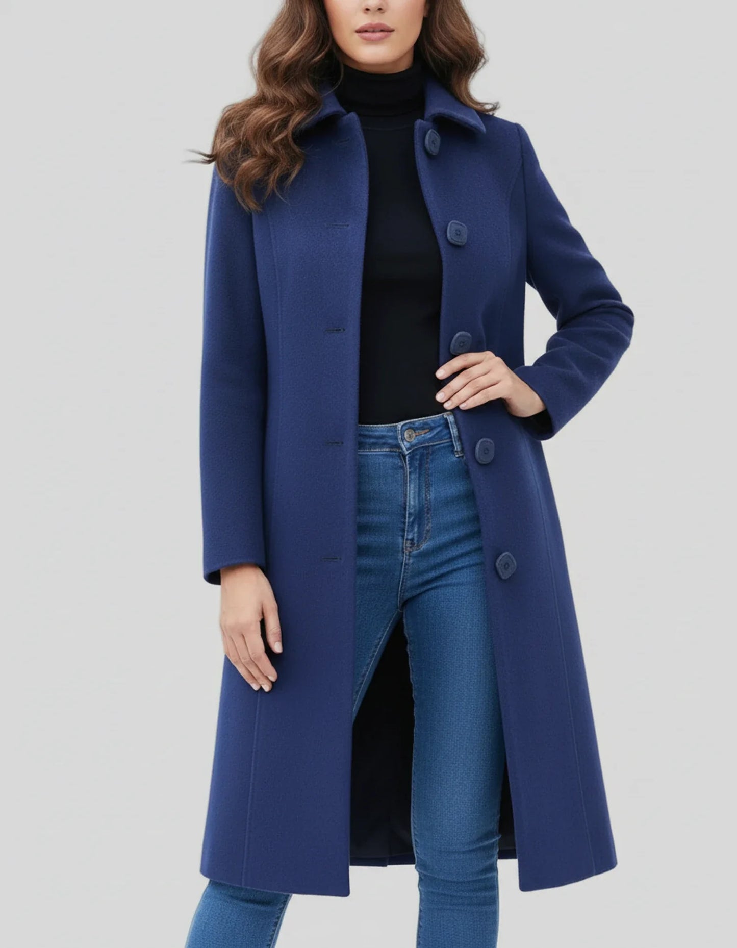 Women’s Tailored Longline Coat – Elegant Button-Up Winter Jacket