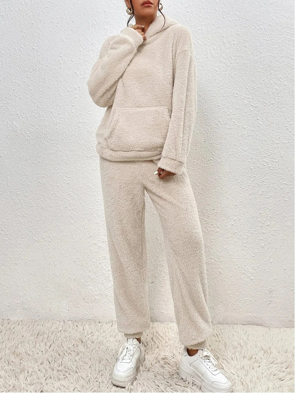 Women's Ultra-Soft Loungewear Set | Fuzzy Fleece Hoodie & Straight Leg Pants | Plush Teddy Two-Piece Sweatsuit | Cozy Relaxed Fit