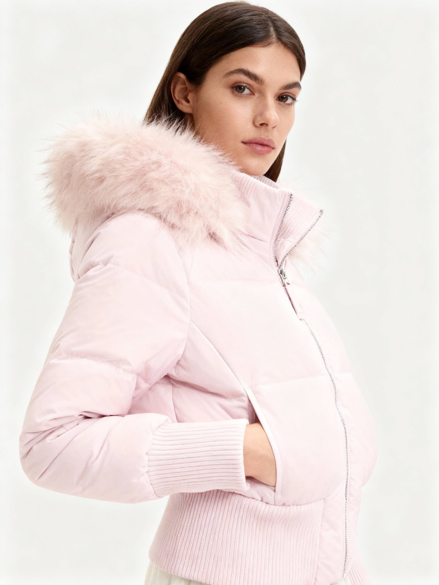 Women’s Oversized Padded Bomber Jacket with Faux Fur Hood – Warm Winter Coat
