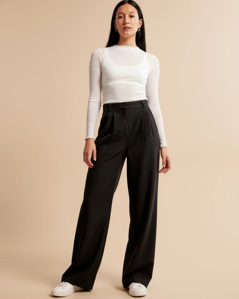 Women’s Wide Leg High Waisted Trousers - Tailored Pleated Front Trousers - Spring Transition Workwear & Smart Casual
