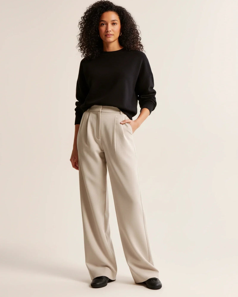 Women’s Wide Leg High Waisted Trousers - Tailored Pleated Front Trousers - Spring Transition Workwear & Smart Casual