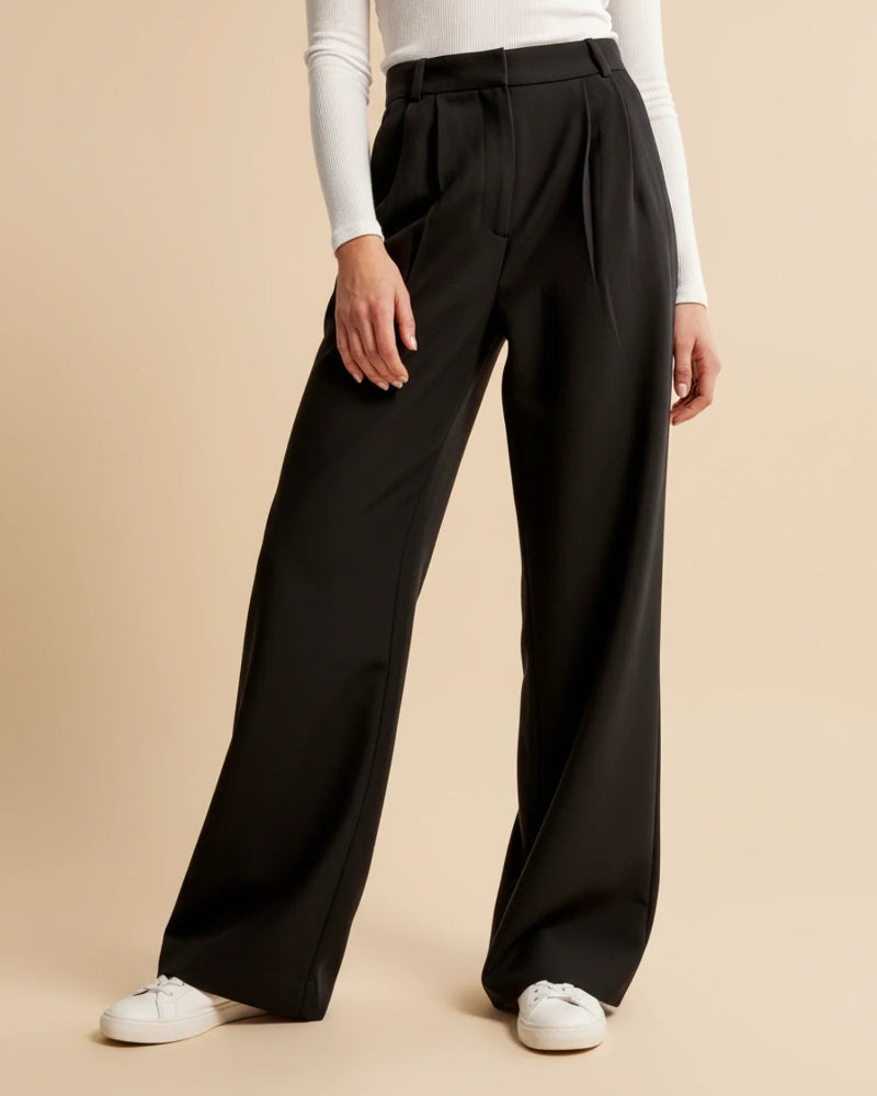 Women’s Wide Leg High Waisted Trousers - Tailored Pleated Front Trousers - Spring Transition Workwear & Smart Casual