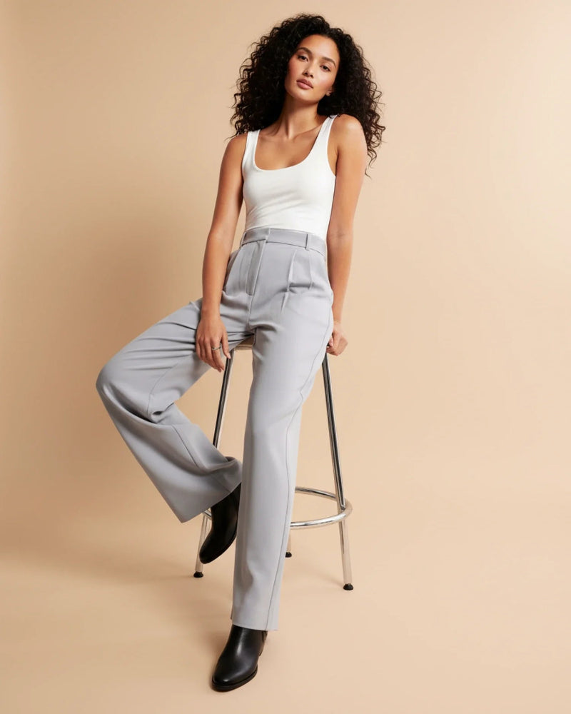 Women’s Wide Leg High Waisted Trousers - Tailored Pleated Front Trousers - Spring Transition Workwear & Smart Casual