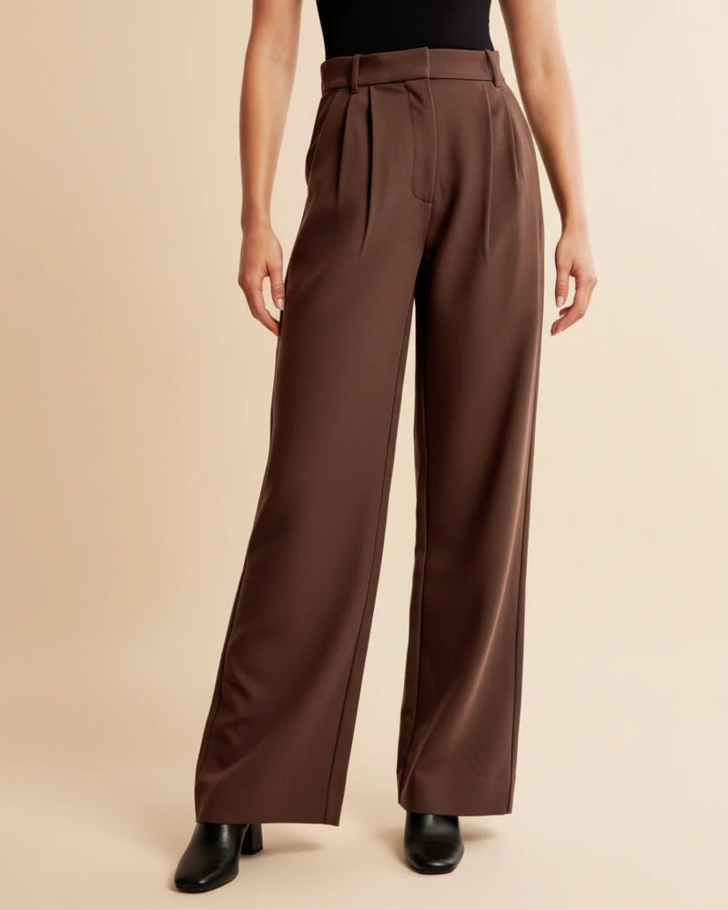Women’s Wide Leg High Waisted Trousers - Tailored Pleated Front Trousers - Spring Transition Workwear & Smart Casual